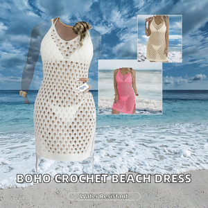 Vestido de playa hueco con apliques de ganchillo hecho a mano para mujer, cubrebikini de punto a máquina, sin mangas, estilo bohemio, ecológico, 100% poliéster - Product Image 2