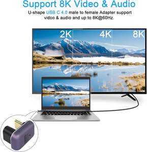 ZOGUO 240W USB C adaptador 180 grados en forma de U 40Gbps USB C extensor conector Thunderbolt 4/3 soporte 8K Pantalla de Audio y vídeo - Product Image 4