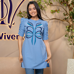 Kurta Bordada de Algodón Azul de Primera Calidad al por Mayor, Ropa para Mujer Personalizada - Product Image 4