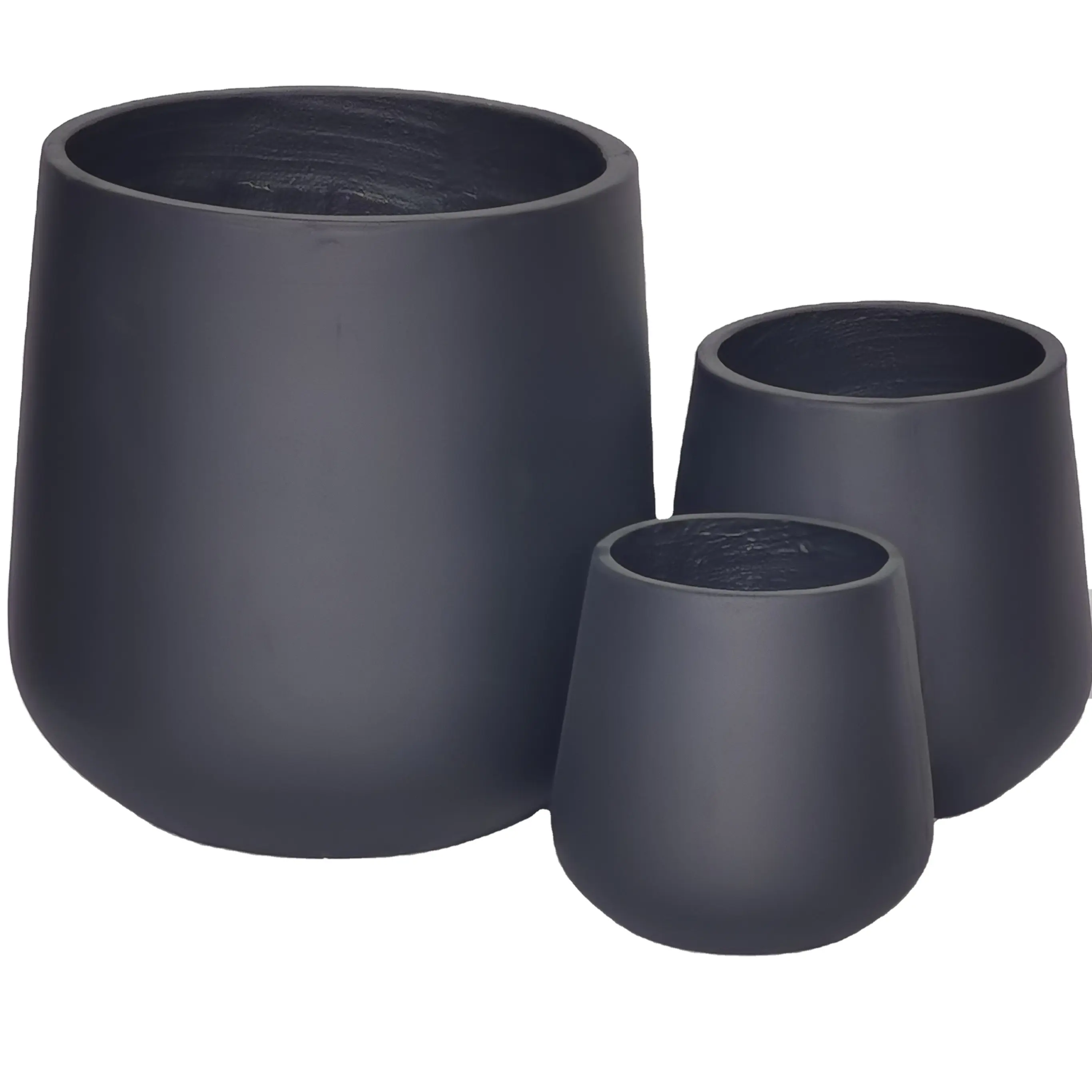 Black and white fiberglass pots for plants indoor and outdoor use