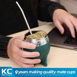 2025 all'ingrosso 180ML doppia parete 18/8 acciaio inossidabile Yerba <span class=keywords><strong>Mate</strong></span> zucche in Silicone modello di cuoio paglia tè tazza regalo da viaggio - Product Image 6