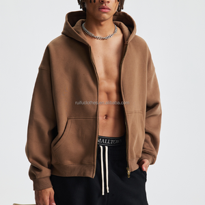 Custom Heavyweight 370gsm Double <b>Zip</b> <b>Up</b> Hoodie Manufacturers Blank Fleece <b>Cropped</b> Oversized Boxy Fit Hoodies sweatshirts - Product Image 1