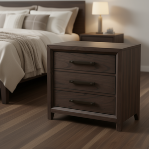 Comodino Classico a 3 Cassetti in Noce Scuro, Mobile per Camera da Letto in Legno, Stile Moderno per Uso Domestico - Product Image 2