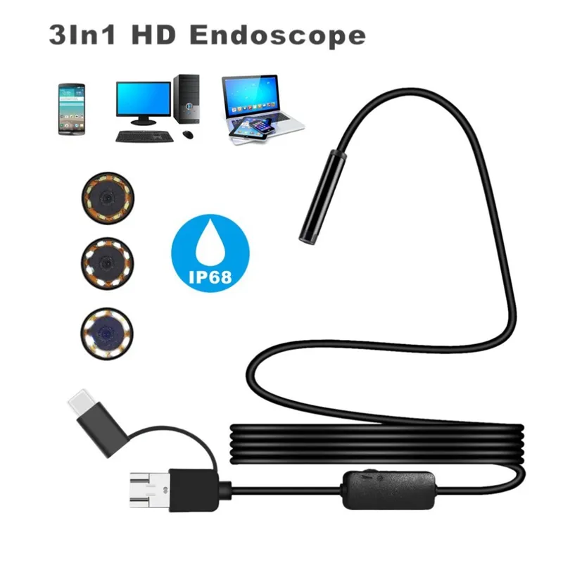 8MM USB 3 in 1 Endoskop 2/3.5/5/10M 1200P HD Endoskop Rohr IP68 USB Inspektion Kamera