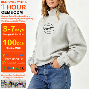 Custom Logo Women's Soft Cotton Mock Neck Streetwear Embroidered <strong>Jumper</strong> Fleece <strong>Oversized</strong> Pullover <strong>off</strong> <strong>Shoulder</strong> Sweatshirts Women - Product Image 1
