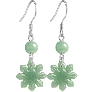 S925 <b>silver</b> <b>set</b> with natural emerald bean-green sunflower-shaped <b>earrings</b>. Bean-shaped jadeite ancient-style women's <b>earrings</b> - Product Image 2
