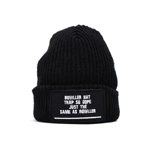 Tùy Chỉnh Satin Lót 100% Cotton Phụ Nữ Đàn Ông Mùa Đông Đen Knit Beanie Mũ