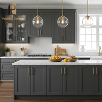 Ensemble de meubles de cuisine modernes haut de gamme en placage de bois pour projet de villa noire, design complet, armoires de rangement pour cuisine domestique
