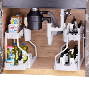 Étagère de rangement coulissante à double niveau pour cuisine et salle de bain avec porte-gobelets - Product Image 3