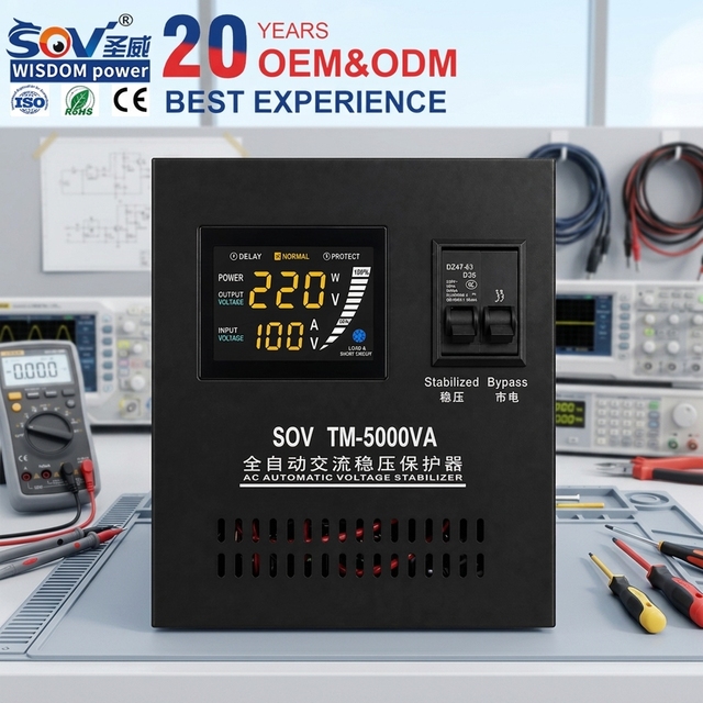 TM 5000VA Relay Automatic Voltage Stabilizer Regulator SVC Single Phase 220V AC 50/60Hz 96% Efficiency LED Display Home