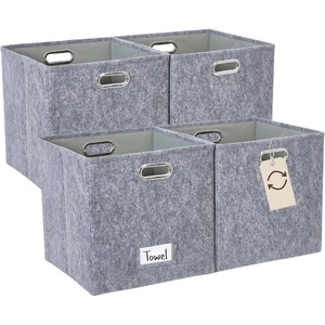 Lot de 4 paniers de <span class=keywords><strong>rangement</strong></span> en feutre 11x11x11 avec logo personnalisé et porte-étiquettes, organisateur pliable en forme de cube pour étagères, boîte en tissu <span class=keywords><strong>Kallax</strong></span> - Product Image 1