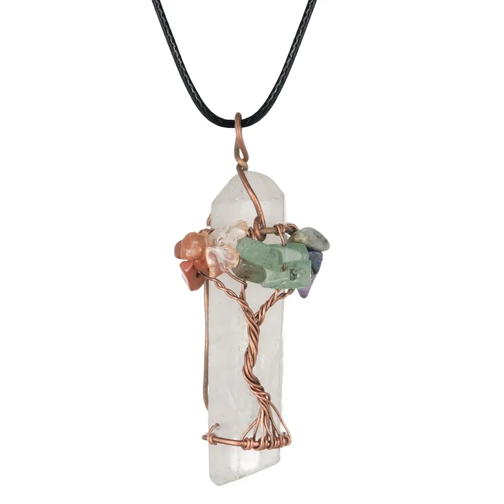 Pendentif en cristal naturel Reiki Chakra, motif arbre de vie, accessoire enveloppé de fil à la main pour collier, 10 pièces