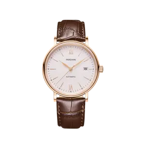 Minimalist design automatic watch manufacturer waterproof mechanical wristwatch with Tan Leather strap saphire crystal glass
