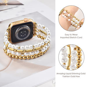 Für Apple Watch Armbänder Damen Schmuck Armband mit Perlen und herzförmiger Kette für iWatch Serie 10 9 38MM 42MM - Product Image 2