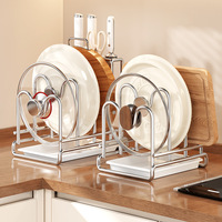 Étagère multifonctionnelle en acier inoxydable pour couvercles de casseroles, planche à découper et rangement, avec égouttoir pour comptoir de cuisine et organisateur de placard