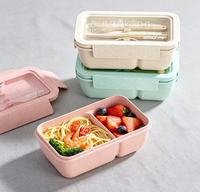 Wheat Straw Portable Lunch Box Compartment Leakproof Container for Office Student School Outdoor Picnic Meal Storage Daily Use