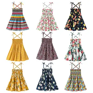 Vestido de praia infantil com mangas para meninas, vestido de verão com desenho personalizado, saia fofa sem mangas para crianças, moda feminina