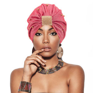 Couvre-tête perlé glamour pour femmes, nœud extensible, chimio, cadeau de saint-valentin, polyester rouge, <span class=keywords><strong>alopécie</strong></span>, foulard - Product Image 1