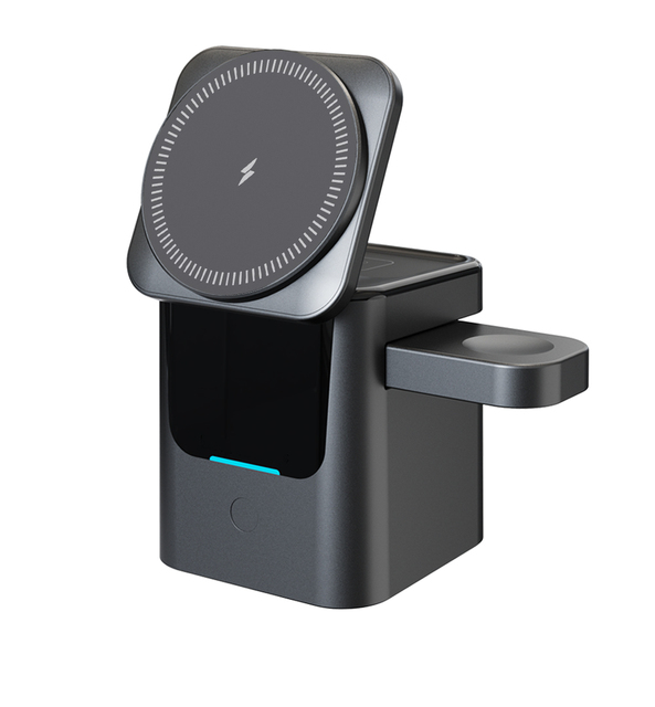 Multi-functional 3-in-1 Wireless Charger LED Indicator 15W Fast Charging Clock Magnetic Holder One Key Open Fold Stand Dock for