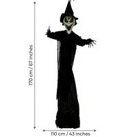 Squelette de sorcière suspendu de 67 pouces pour Halloween avec yeux lumineux