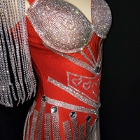 Combinaison moulante sexy à franges et strass, costume de scène, spectacle, danse sur barre, justaucorps pour femmes, soirée, club, combinaison une pièce