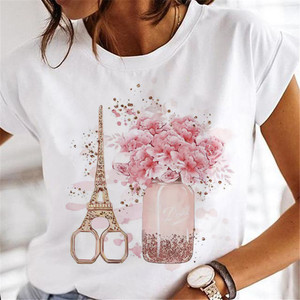 T-shirt blanc femme coupe du vin T-shirt imprimé Harajuku haut décontracté motif graphique grande taille filles à manches courtes vêtements T-Shirt - Product Image 1