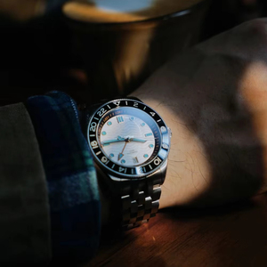 NH34 GMT Automatic <b>Watch</b> 39.5mm Wave Dial Ceramic Bezel 200M Steel Custom Logo OEM ODM Men <b>Mechanical</b> wristwatch manufacturers - Product Image 3