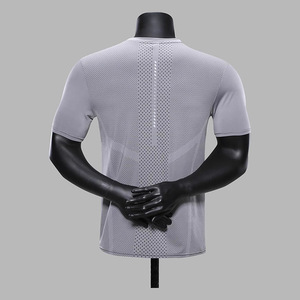 T-shirt en nylon bleu pour homme, manches courtes, couleur unie, coupe ajustée, vêtements de sport - Product Image 2