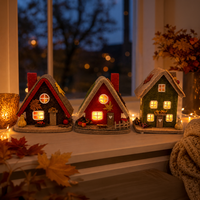 Ensemble de 3 maisons de campagne lumineuses en tissu avec citrouille et feuille d'érable, centre de table pour la récolte d'automne et Thanksgiving, décoration intérieure