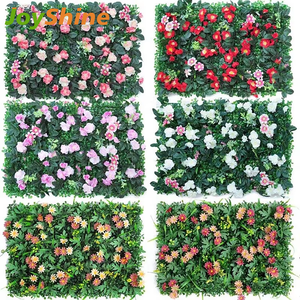 Mur végétal artificiel, toile de fond verte, fleurs en plastique et soie mélangées, gazon artificiel 10cm+, façade de magasin, gazon synthétique naturel - Product Image 1