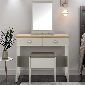 Modern Bedroom Dresser Vanity Desk 20L Storage Drawers Make-Up Hairdressing Getting <strong>Ready</strong> Grey Oak Cushioned Stool Mirror - Product Image 1