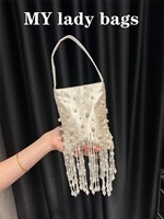 Pochette de Soirée de Luxe pour Femme en Satin Perlé avec Pompon, Sac à Main Tendance pour Mariage, Fête, Banquet, Cadeau d'Anniversaire
