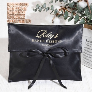 定制品牌标志黑色缎面信封头发延伸假发包装袋豪华信封丝绸缎面礼品泳装袋 - Product Image 1
