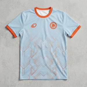 Ensemble complet d'uniforme de football bleu ciel clair et orange, kit de football personnalisé pour équipe, maillot géométrique, short, chaussettes, survêtement pour chapeau et sac à dos - Product Image 3