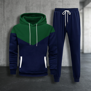 Ensemble de survêtement décontracté pour homme avec sweat à capuche et pantalon de jogging à blocs de couleur, manches longues et cordon de serrage, idéal pour l'automne - Product Image 2