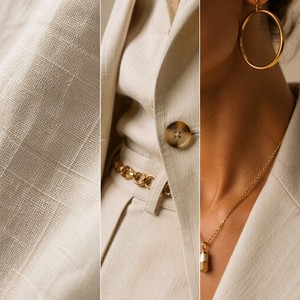 Ensemble de costume trois pièces en lin beige pour <span class=keywords><strong>femme</strong></span>, blazer, gilet et <span class=keywords><strong>pantalon</strong></span> droit, <span class=keywords><strong>tailleur</strong></span>-<span class=keywords><strong>pantalon</strong></span> d'été pour affaires, personnalisable OEM/ODM - Product Image 2