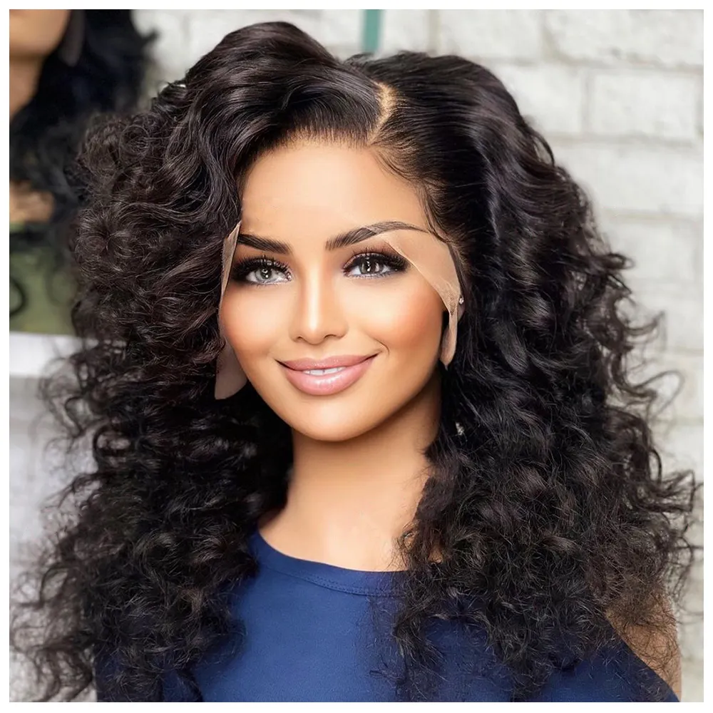 Provide Samples Raw Indian Virgin Kinky Curly Human Hair Hd Full Lace Frontal Wig Natural Human Hair Transparent Lace Front Wig