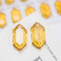 Kristal K9 Kaca Berlubang Tunggal untuk Kalung, Berbentuk Berlian Heksagonal, Aksesori Perhiasan DIY, Rhinestone Lepas