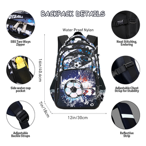 Sac à dos scolaire Cusangel 16 pouces robuste et imperméable <span class=keywords><strong>noir</strong></span> pour garçons de 6 à 12 ans, ensemble de 3 pièces avec sac à lunch et trousse à crayons - Product Image 5