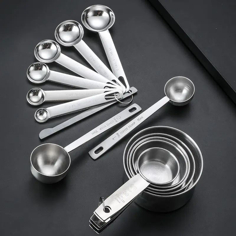 Set cangkir Stainless Steel, Aksesori dapur, alat memanggang mengukur disesuaikan dengan skala Leveler sendok pengukur bumbu