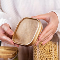 Bocaux de conservation carrés en verre hermétiques empilables sans BPA avec couvercle en acacia