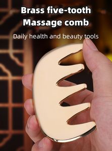 Alat Pijat Guasha Tembaga Logam Kuningan Sisir Guasha Rambut Akupunktur Alat Pijat Titik Kulit Kepala Sisir Pijat untuk Kepala - Product Image 4