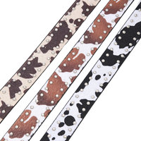 Ceinture à clous JULUN pour femme, ceinture western, imprimé vache, fausse fourrure, boucle métallique gravée, décor rivets, accessoire de taille cowgirl pour jeans