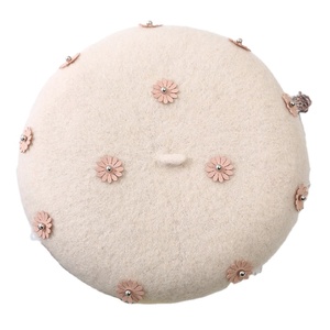 Boina <span class=keywords><strong>de</strong></span> punto con decoración <span class=keywords><strong>de</strong></span> diamantes y flores para mujer, sombrero plano cálido <span class=keywords><strong>de</strong></span> lana con <span class=keywords><strong>calabaza</strong></span>, sombrero <span class=keywords><strong>de</strong></span> pintor con cuentas - Product Image 2