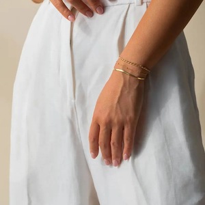 Wholesale Waterproof 18k Gold Plated Stainless Steel Jewelry Miami Cuban Chain <b>Bracelet</b> Flat Snake <b>Stacking</b> <b>Bracelet</b> for Gift - Product Image 3