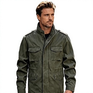 Men's Olive Green <b>Canvas</b> Safari Jacket Stand Collar Zipper Closure Epaulet Workwear Style Plus Size Autumn Wear Regular Fit - Product Image 4