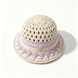 Women Hand Embroidery Striped Bucket <b>Hat</b> Hollow Heart Decor Wide Brim Summer Sun <b>Hat</b> Beach Travel Casual Outdoor Fishing - Product Image 5