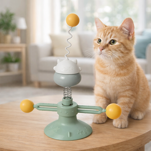 Jouet pour chat conçu avec un mouvement à ressort vertical, des balles multidirectionnelles et une base de <span class=keywords><strong>fixation</strong></span> solide pour un divertissement interactif personnalisé - Product Image 1