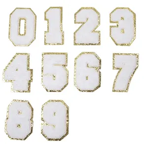 Towel Embroidered Parches Wholesale Gold Glitter Border Custom Letters Alphabet Chenille Embroidery Patches For Jackets