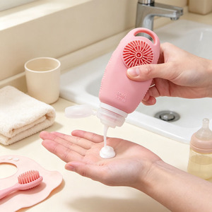 <b>Refillable</b> Bulk Travel Size Toiletry <b>Shampoo</b> <b>Bottle</b> Cosmetic Silicone Travel <b>Bottle</b> with Face Brush - Product Image 2